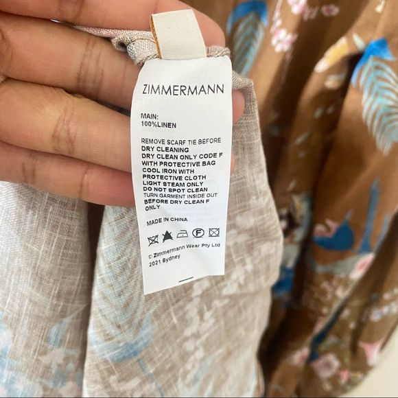 NWOT ZIMMERMANN 100% Linen Cassia Wrap Short Brown Floral Dress - Picture 7 of 9
